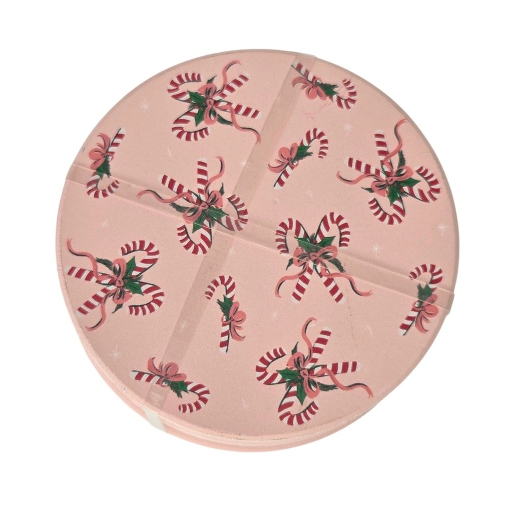 Pink Peppermint Candy Cane Ribbon Ceramic Christmas Coasters Set - Picture 3 of 7